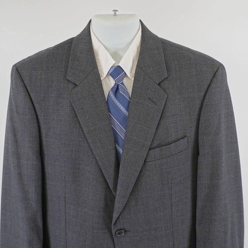 Ralph Lauren Wool Cashmere Gray Plaid Blue Windowpane 2‎ Button Blazer 42R